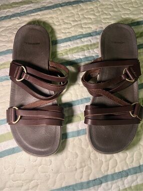 Merrell Women's Brown Kalari Shaw Multi-Strap Leather Slide Sandals